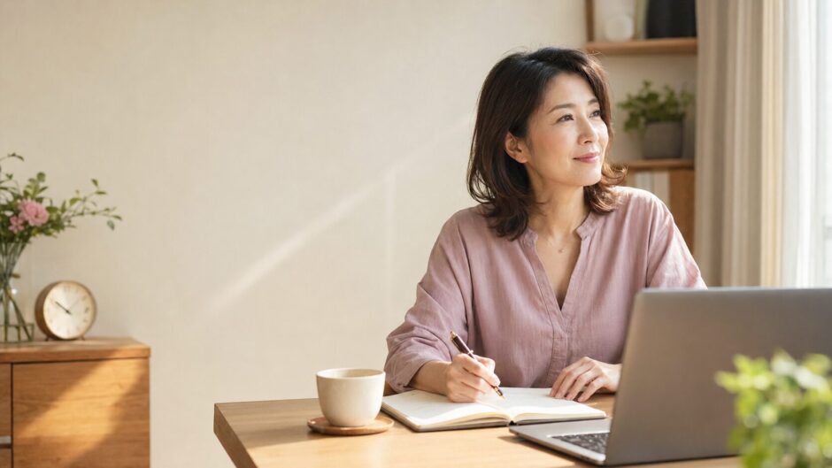 自宅で英語を学び直す大人女性