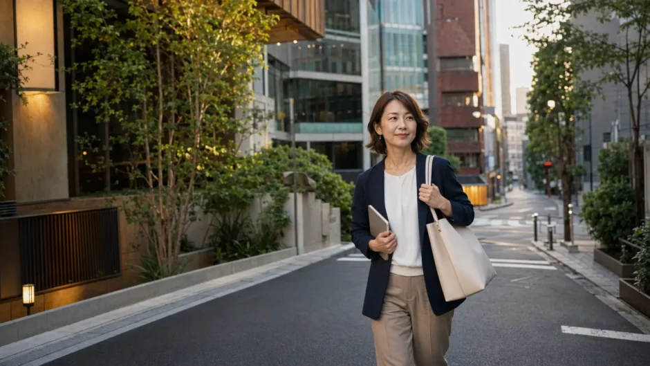 赤坂の街を英会話教室へ向かう大人女性
