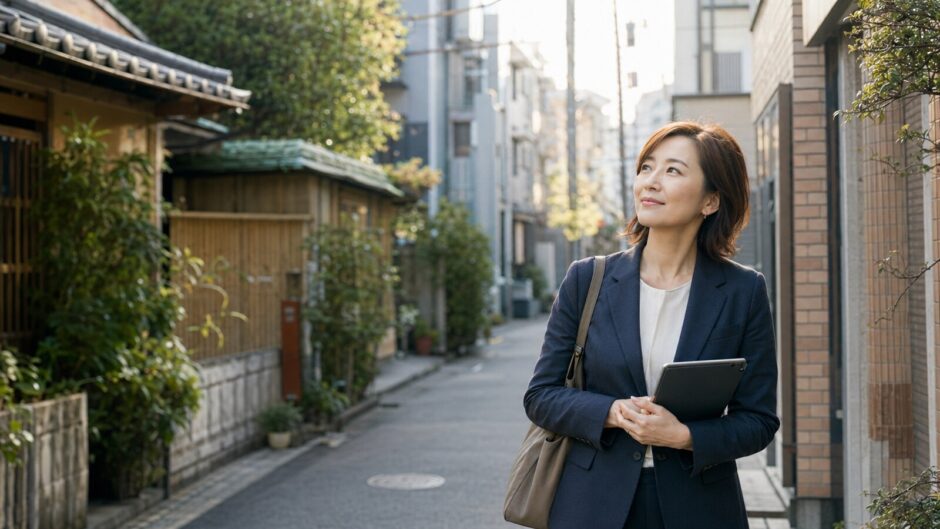 浅草から銀座や渋谷方面の英会話教室を検討する大人女性