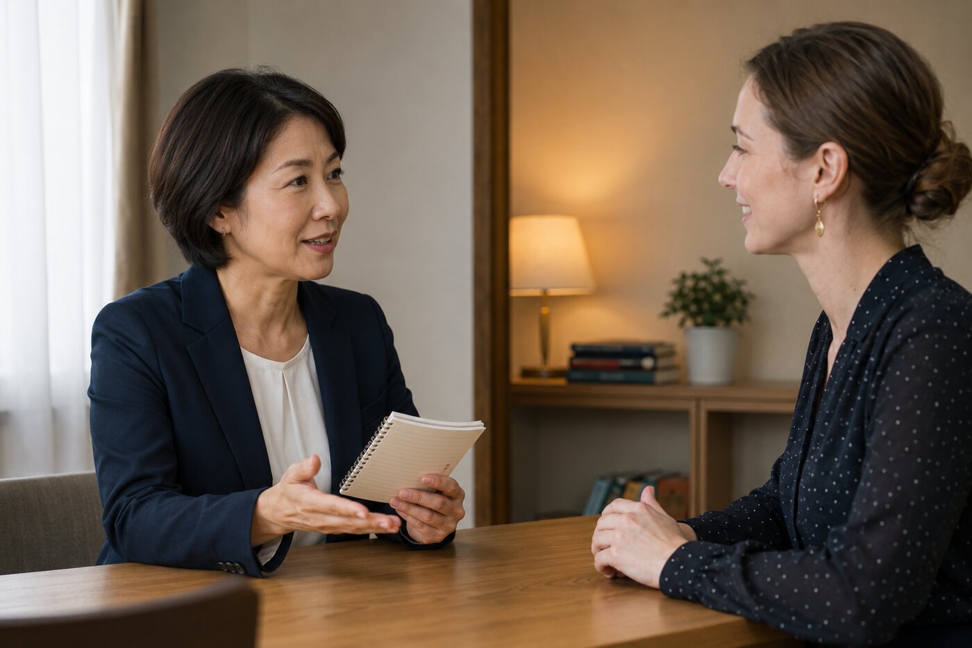 短い英文を使って仕事の依頼と確認を練習する大人の女性