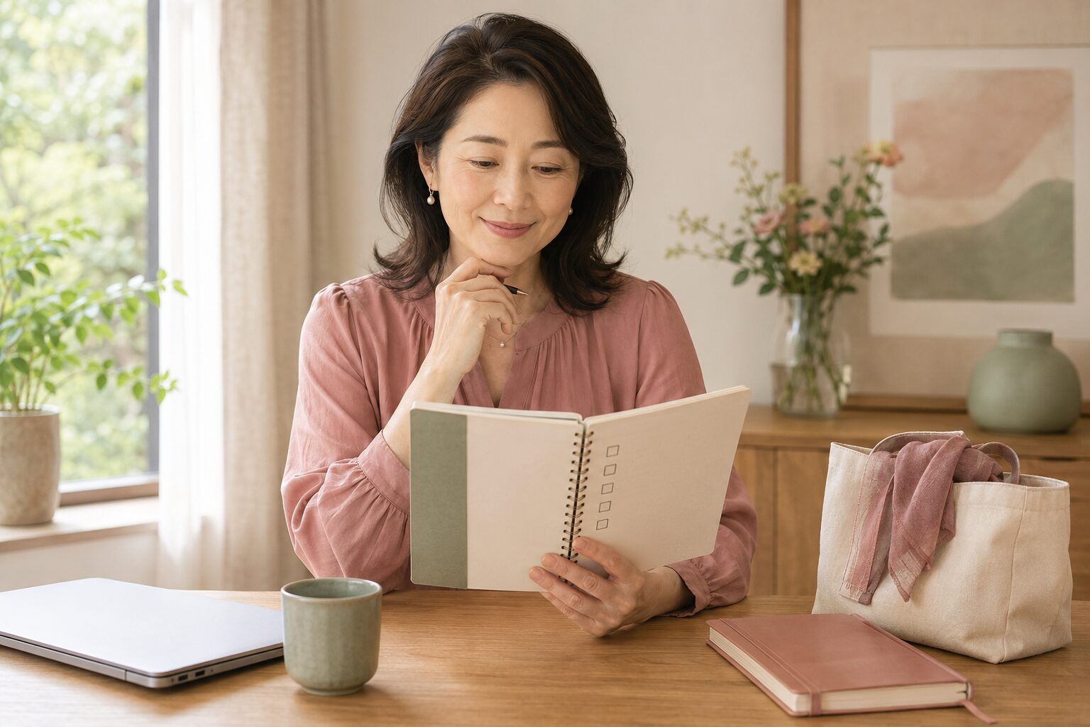 オンラインと教室から自分に合う英会話の学び方を考える女性