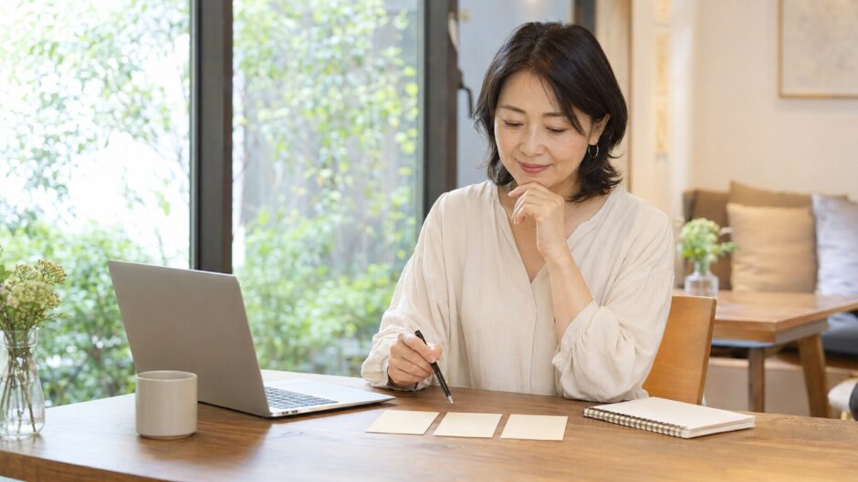 英会話教室の候補を二社から三社に絞って比較する大人女性