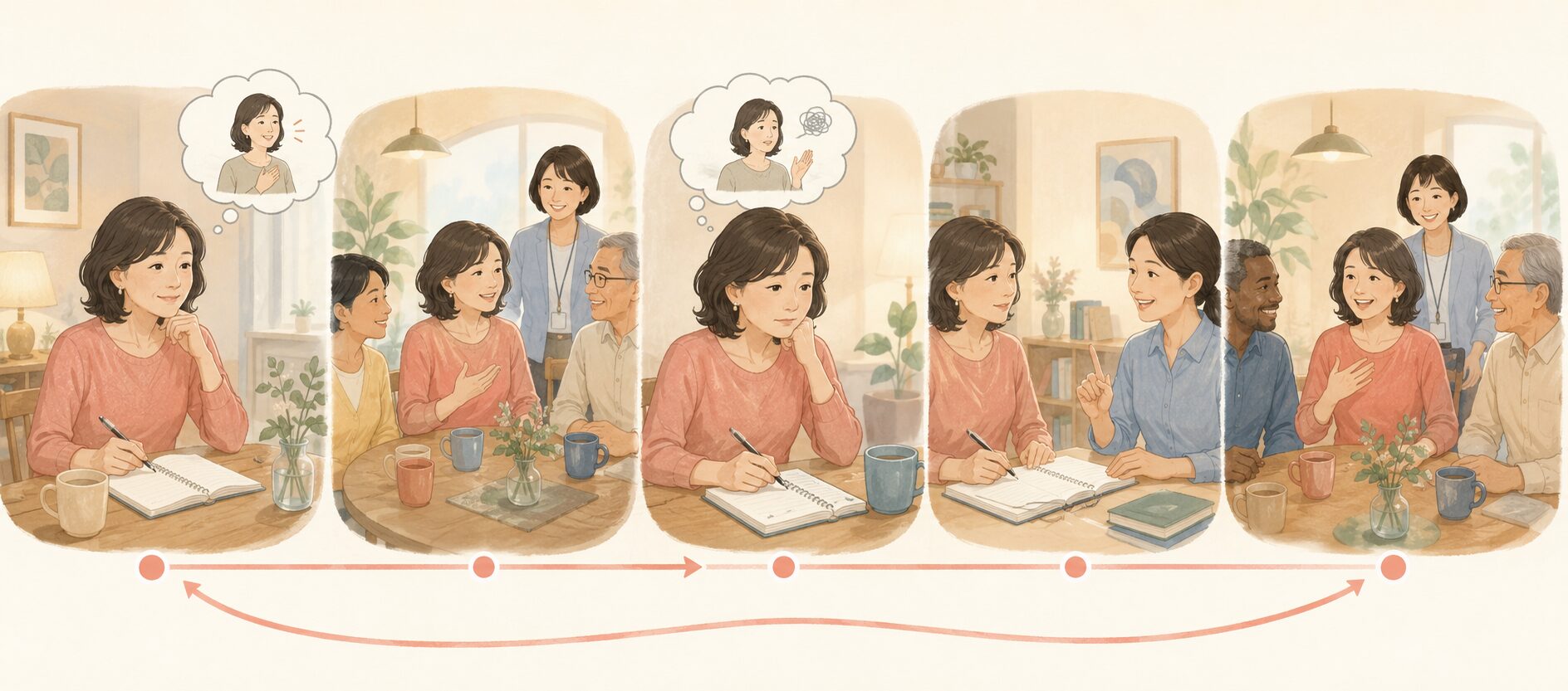 英語を準備し、コミュニティで試し、言えなかった表現を持ち帰り、確認して再び使う流れ