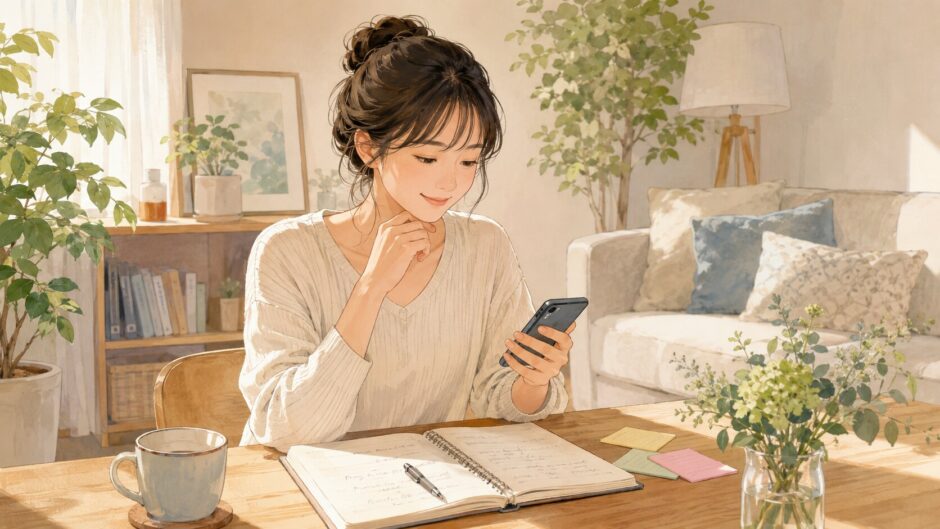 英会話レッスン前後に短時間で予習と復習をする大人女性