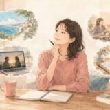 英語を学ぶ目的をゆっくり考える大人女性