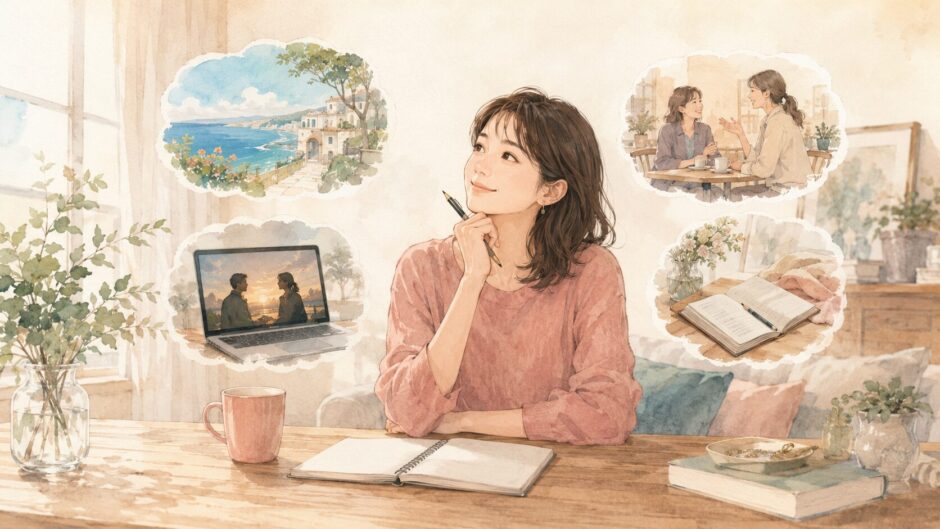 英語を学ぶ目的をゆっくり考える大人女性