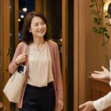 仕事帰りの服装で英会話教室を訪れる初心者女性