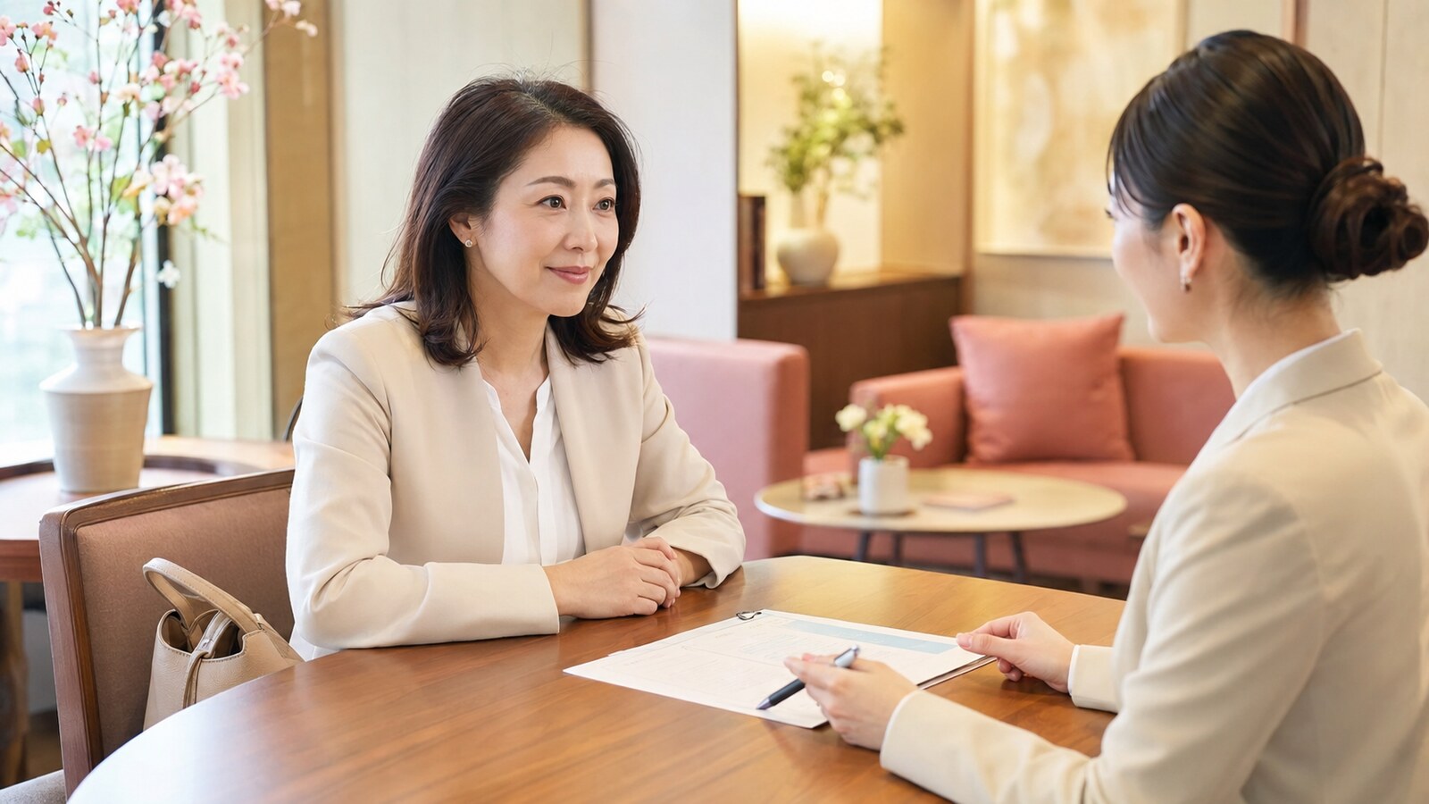 悪天候時の休講と振替について英会話教室へ確認する女性
