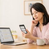 英会話教室の口コミをスマートフォンとパソコンで比較する大人女性
