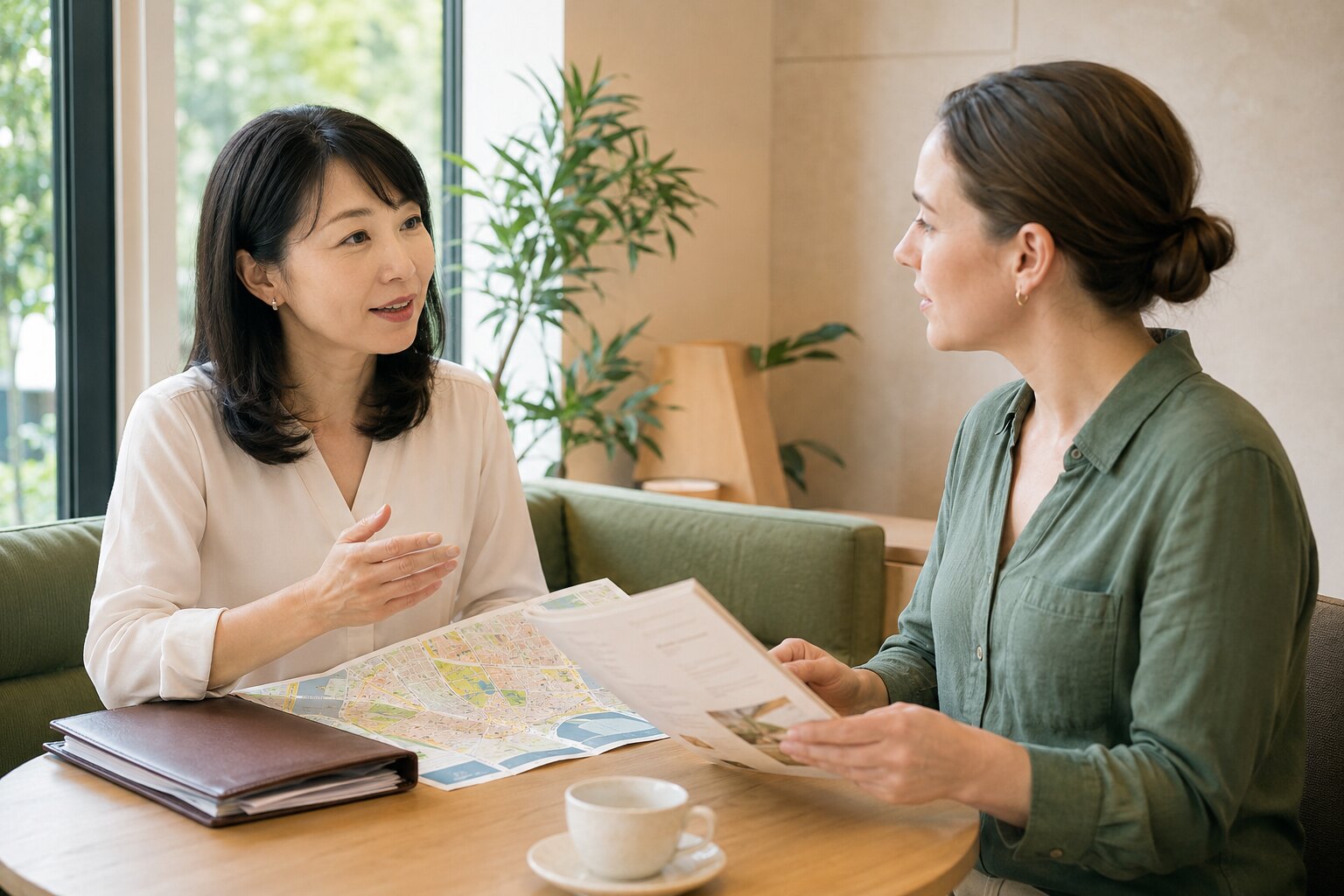 英語が必要な場面を想定してマンツーマンで練習する大人女性