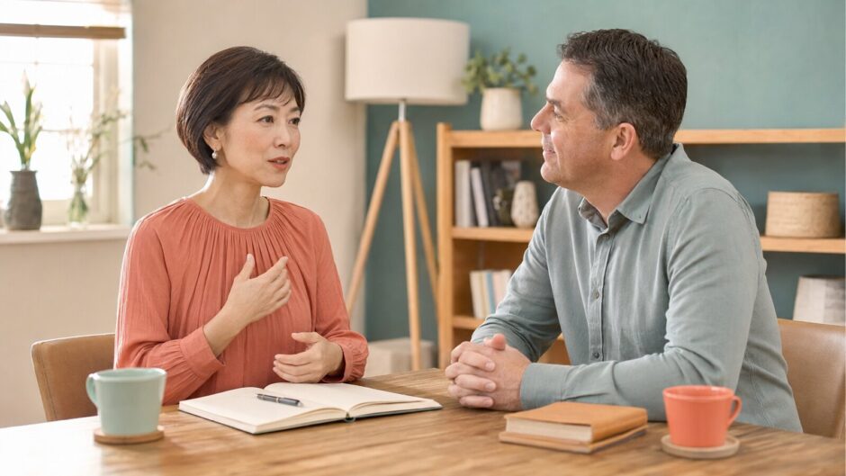 英会話で言葉が出てこないときに短い文から話し始める大人女性