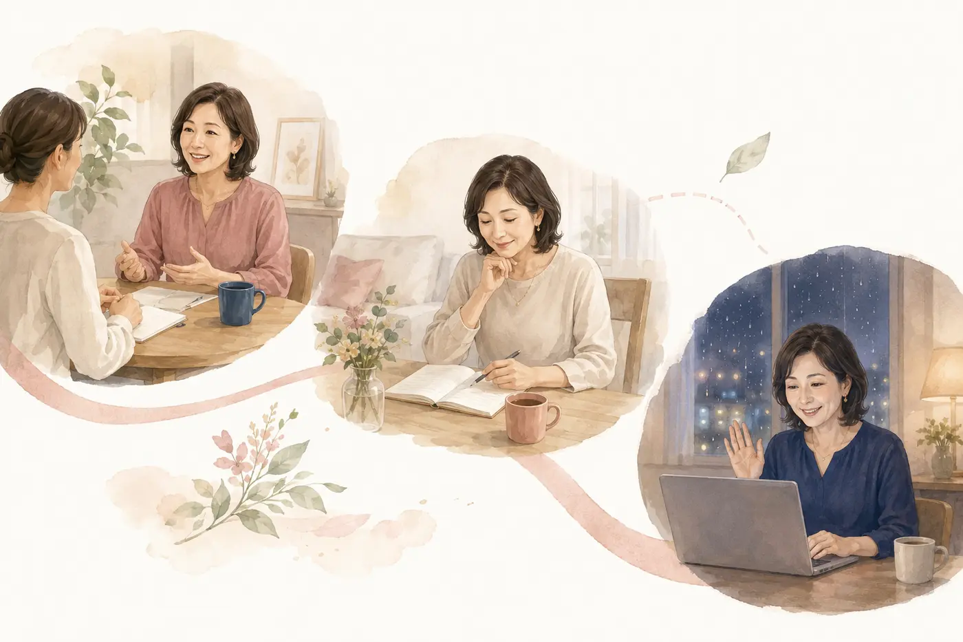 通学レッスンと自宅での短い復習とオンライン受講を柔軟につなぐ大人の女性