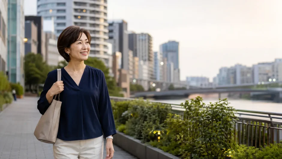 五反田の街を仕事帰りに歩く大人女性