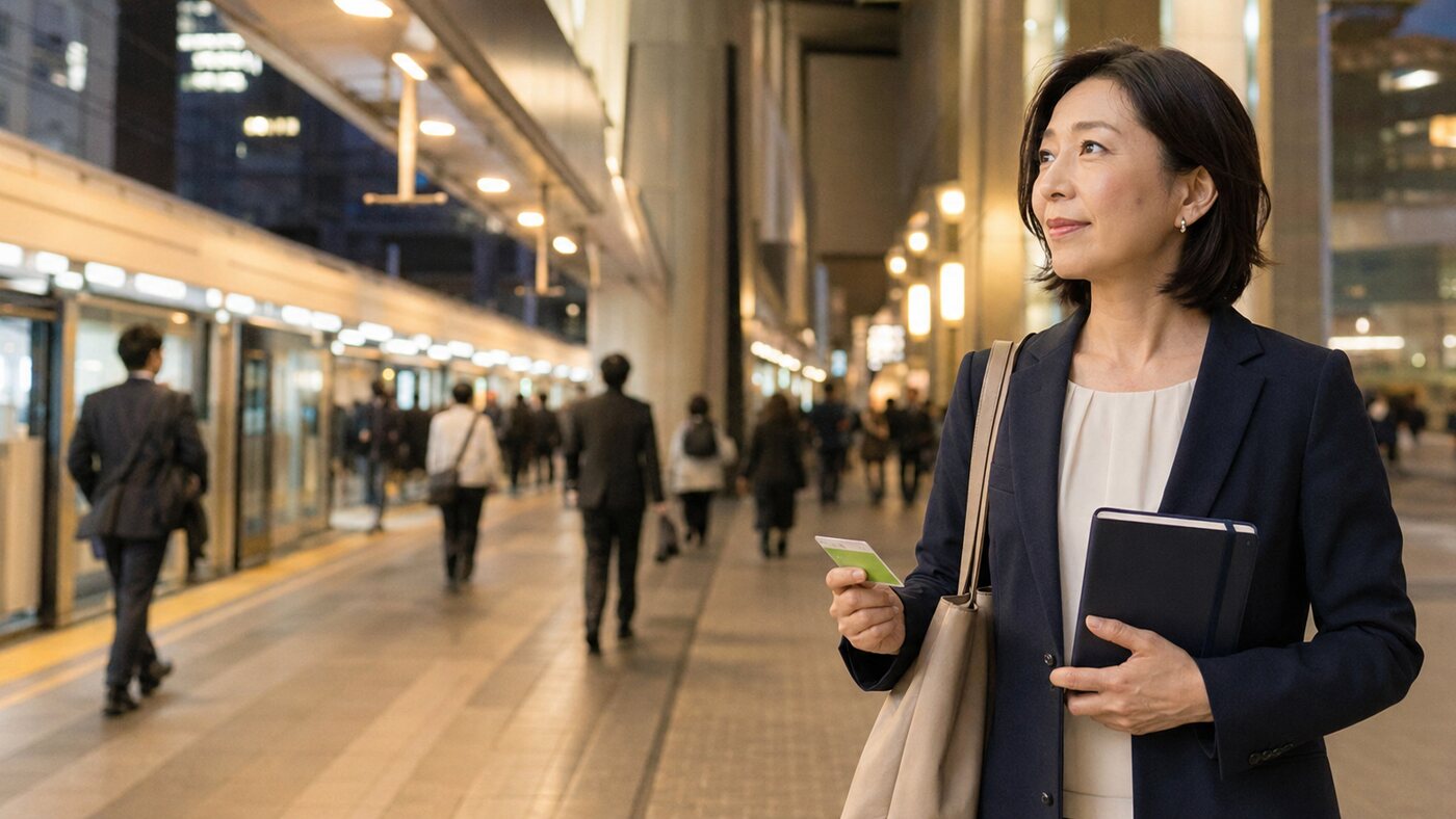 新宿で英会話レッスンを受けて八王子へ帰宅する大人女性