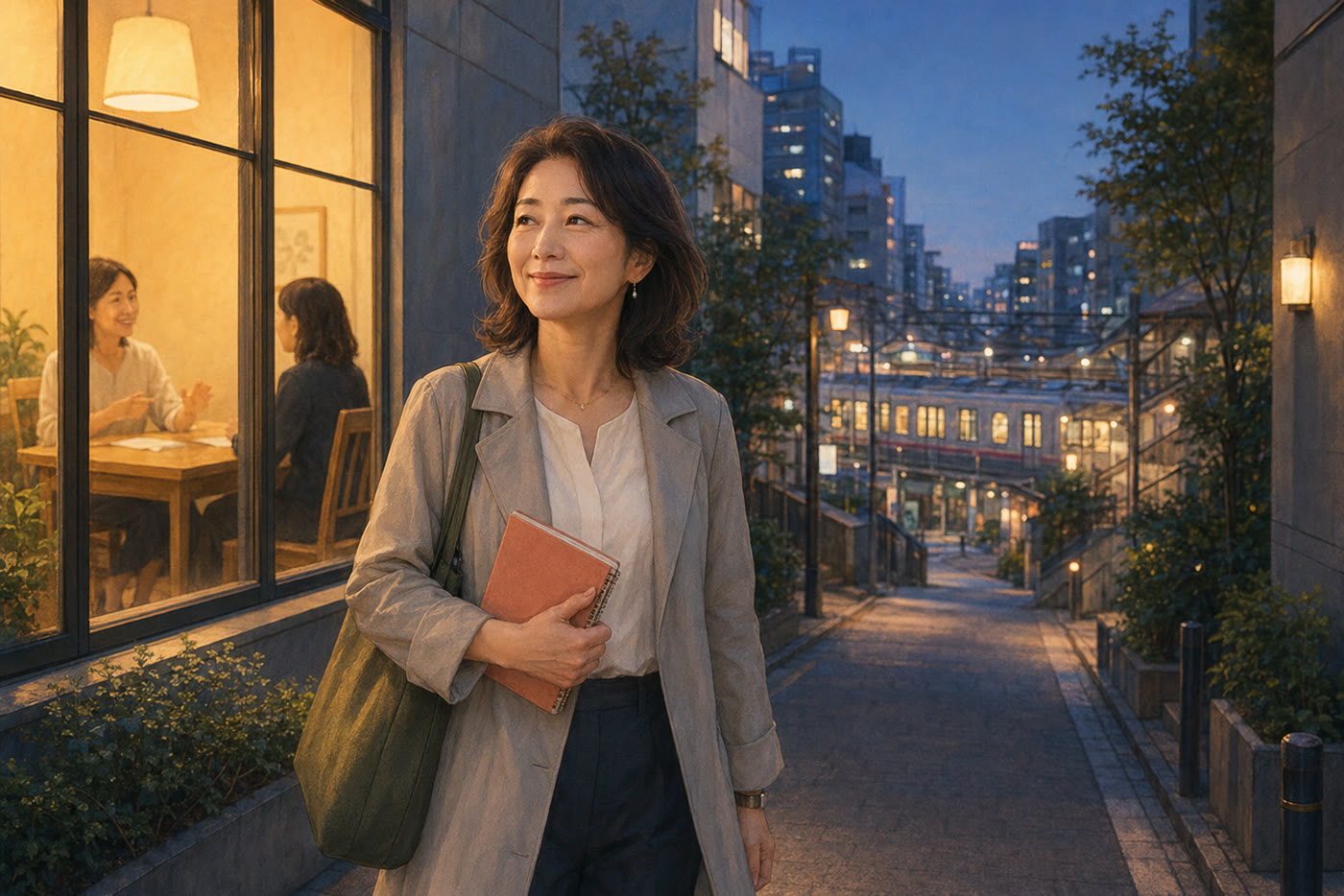 仕事帰りに渋谷で英会話レッスンを受け井の頭線で浜田山へ帰る大人女性