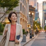 仕事帰りに日比谷から銀座の英会話教室へ歩く大人女性