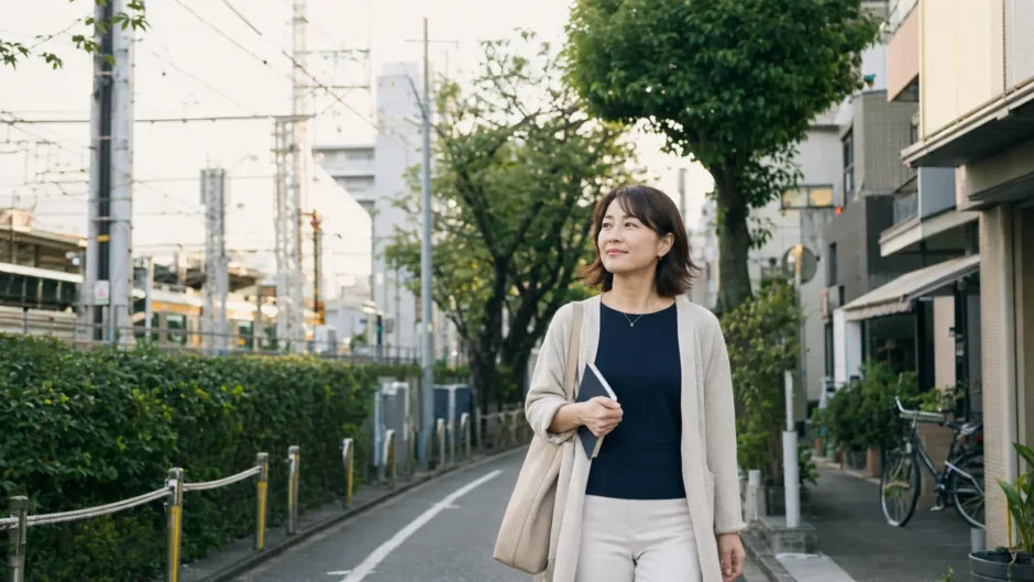 東中野で英会話教室へ向かう大人女性