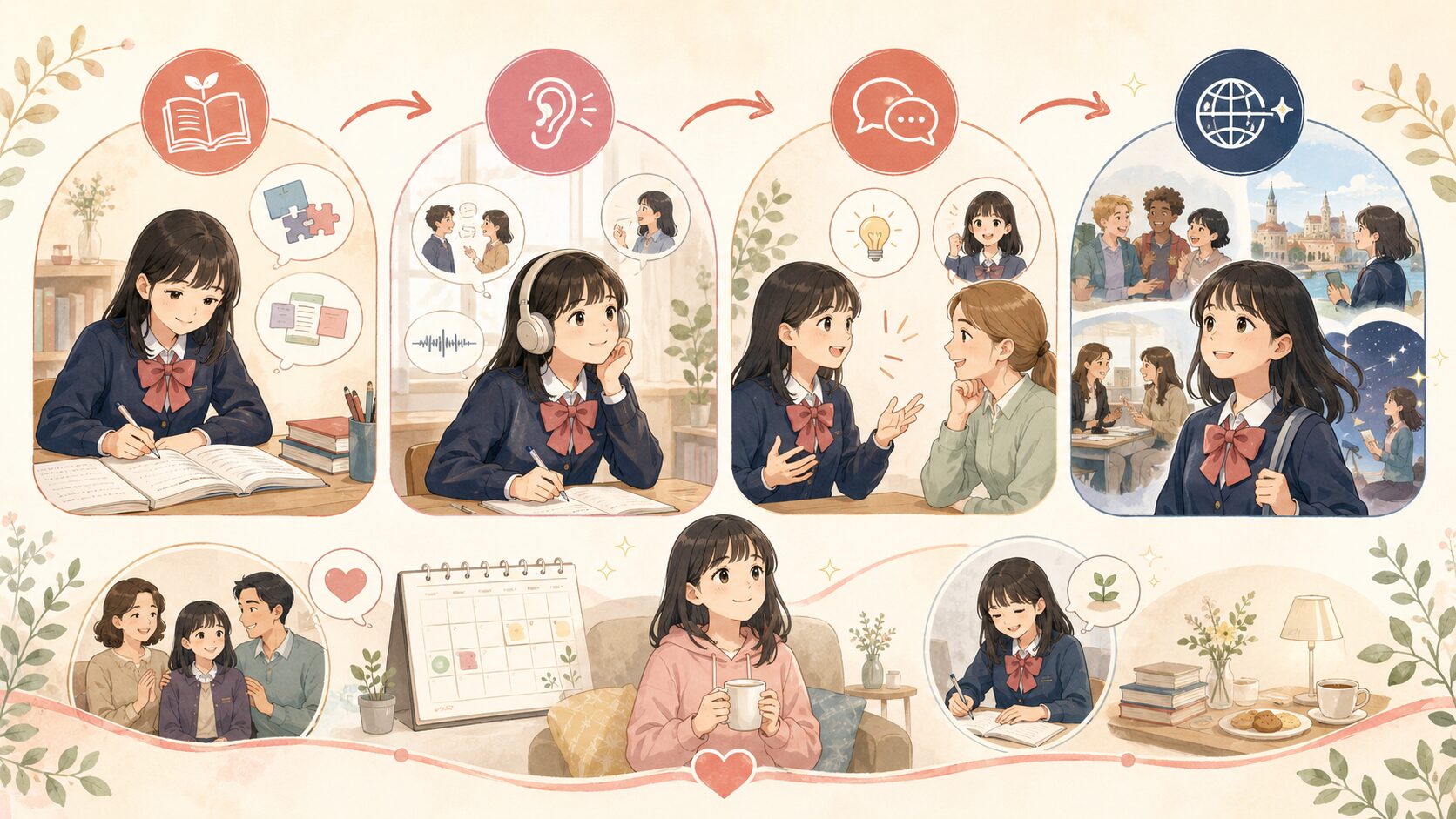 学校で学ぶ単語や文法を聞く・話す練習につなげる女子中学生