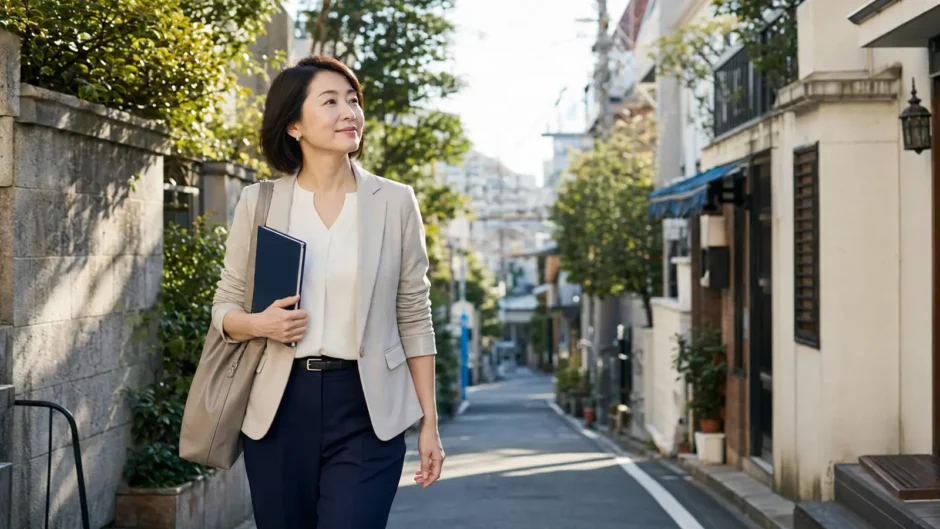 上野毛で英会話教室へ向かう大人女性