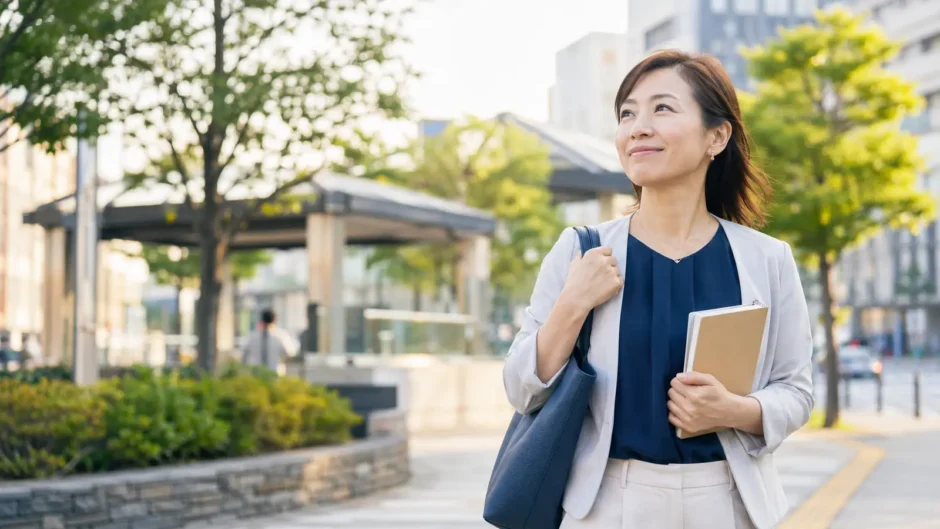 葛西の街で英会話教室を探す大人女性