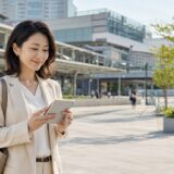 川崎駅周辺で自分に合う英会話教室を調べる大人女性