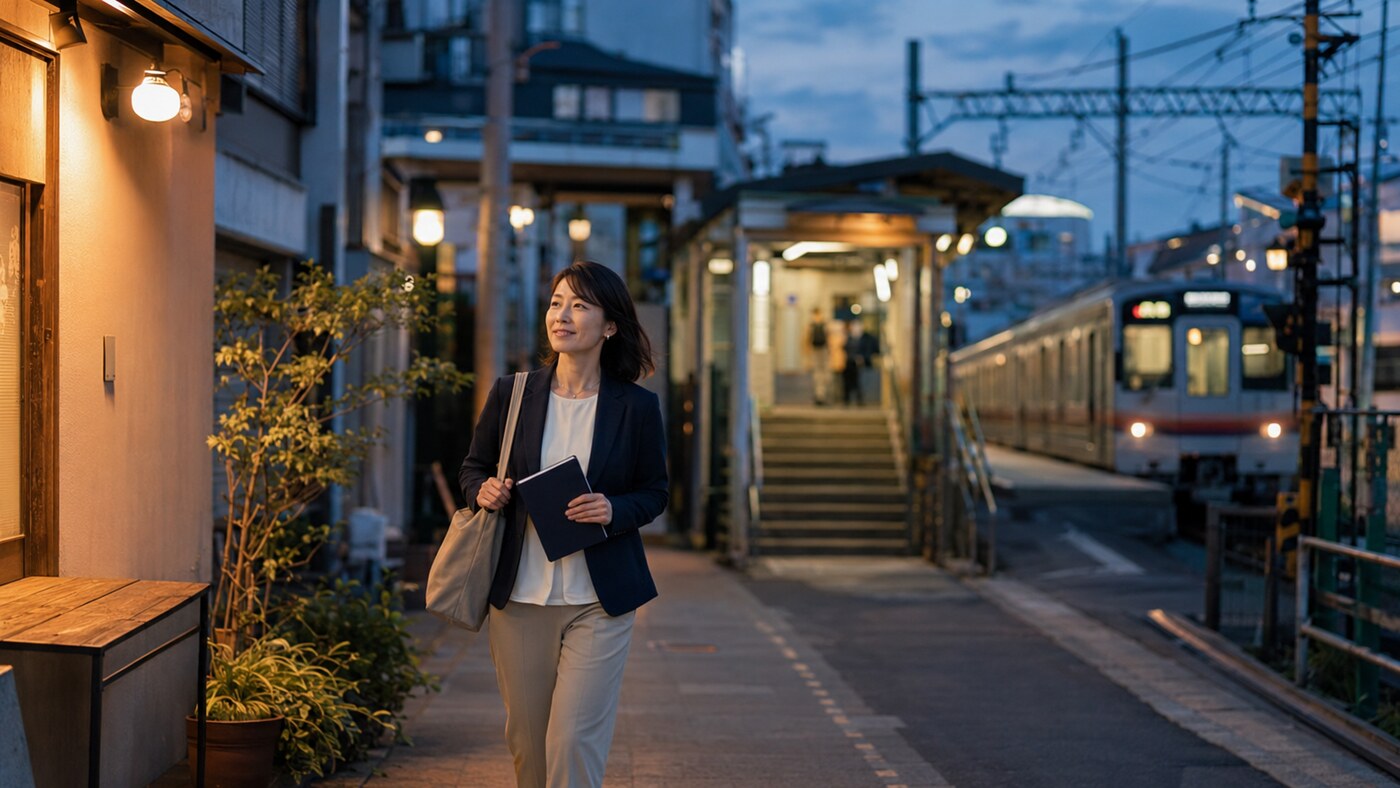 新宿や渋谷で英会話を学び明大前へ帰宅する大人女性