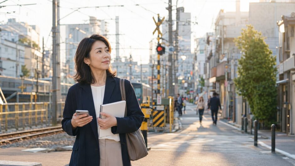 明大前から新宿と渋谷の英会話教室を比較する大人女性