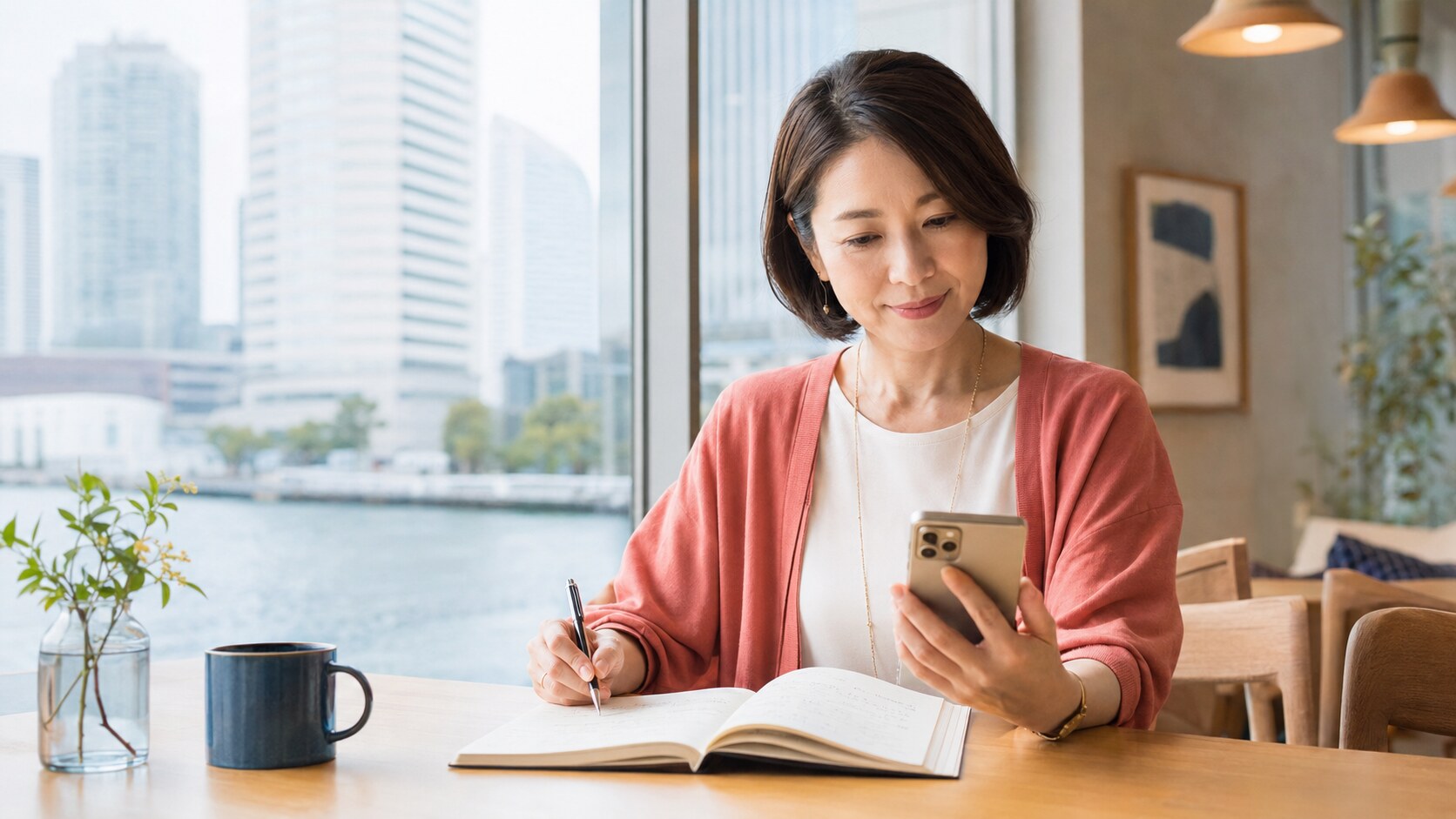 みなとみらいと横浜の英会話教室を比較する大人女性