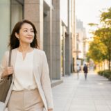 三田のオフィス街を仕事帰りに歩く大人女性