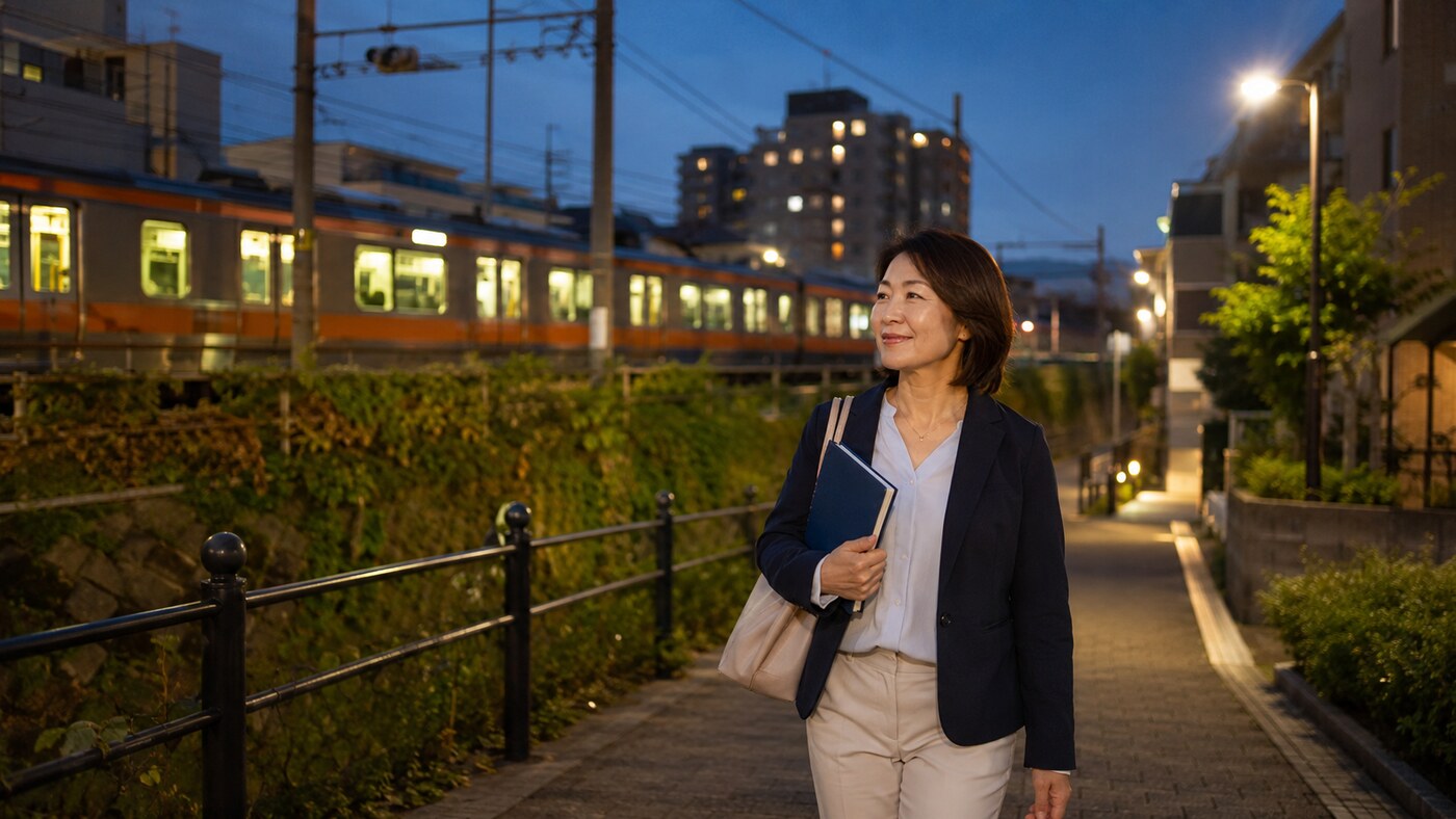 新宿で英会話を学び中央線で三鷹へ帰宅する大人女性