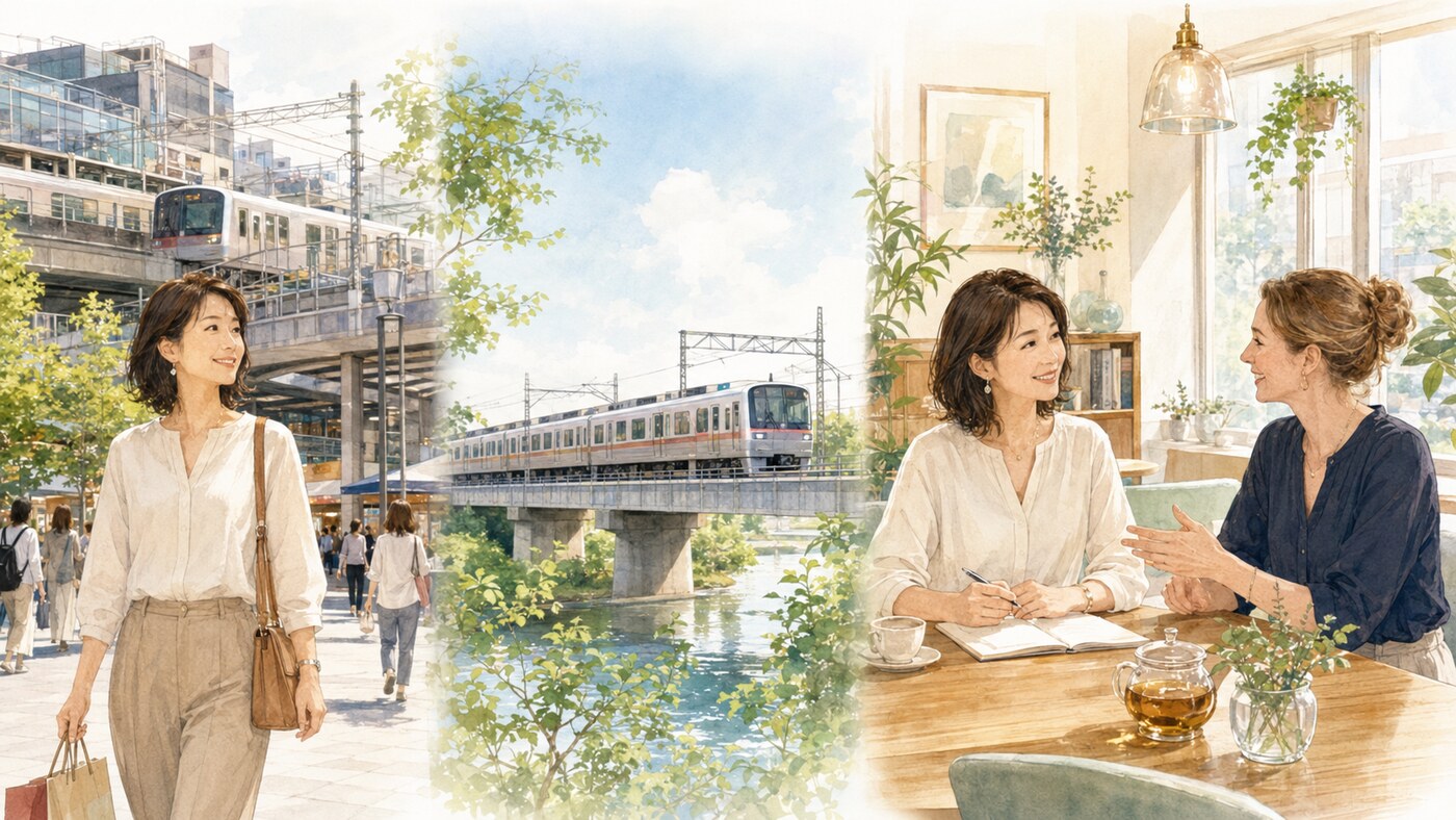 溝の口から二子玉川まで英会話教室に通う大人女性