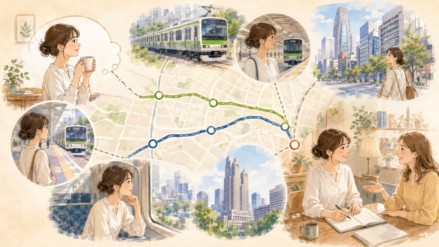 中野から新宿の英会話教室へ通う仕事帰りの動線