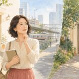 近くの英会話教室と少し離れた教室を比較する大人女性