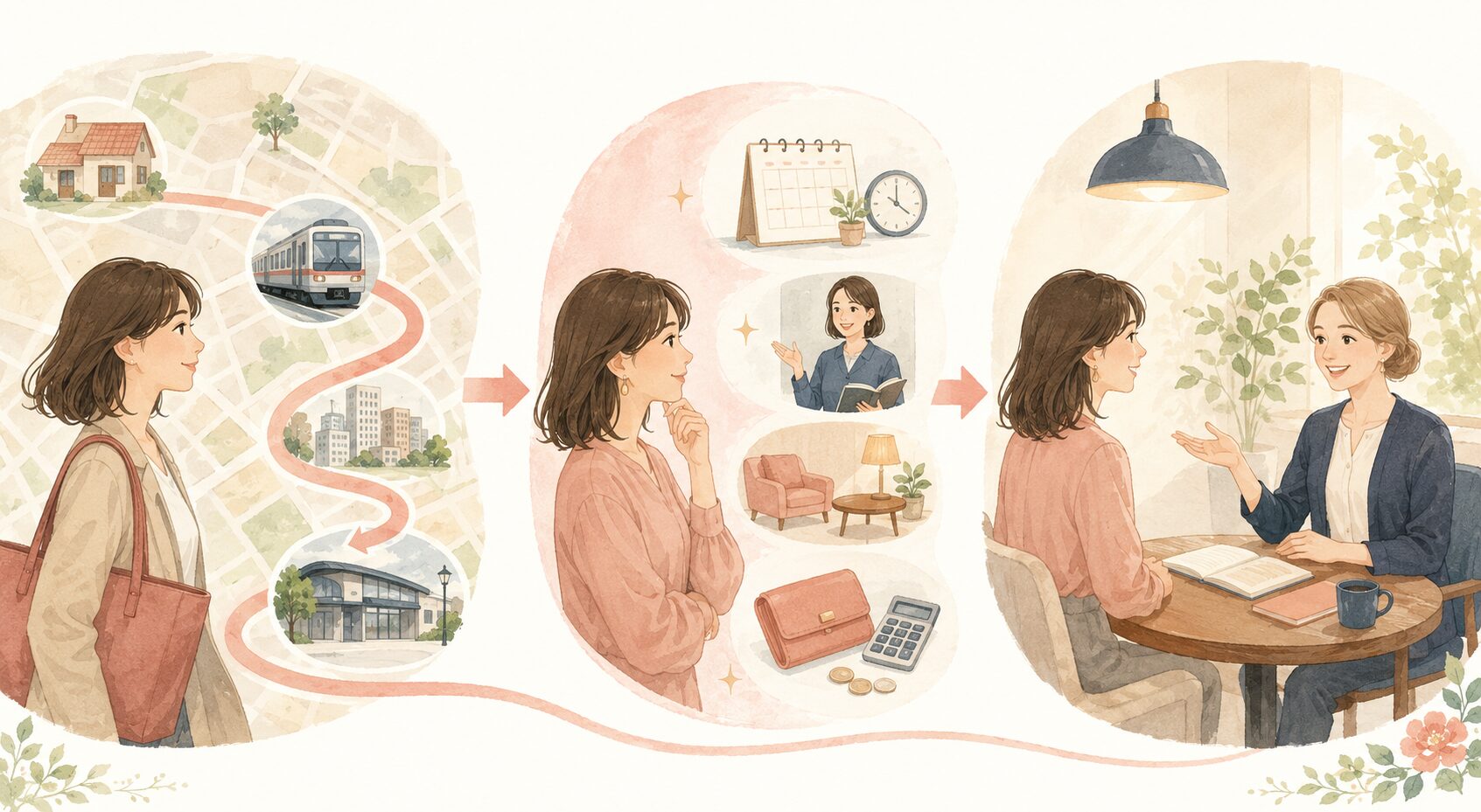 生活動線から条件を比較し無料体験レッスンで確認する流れ