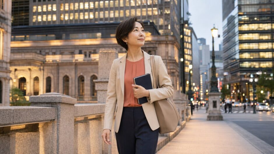 日本橋から銀座の英会話教室へ向かう仕事帰りの大人女性
