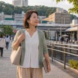 大船駅周辺から英会話教室へ向かう大人女性