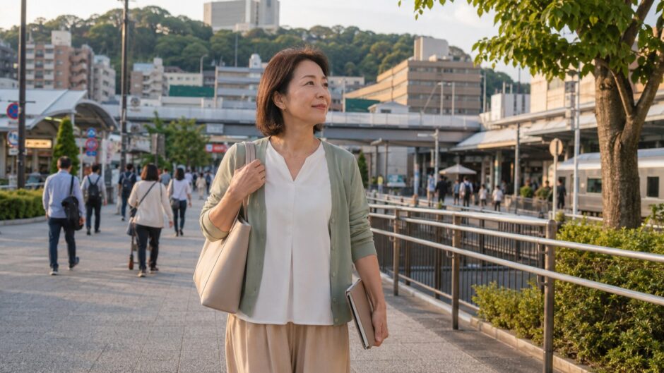 大船駅周辺から英会話教室へ向かう大人女性