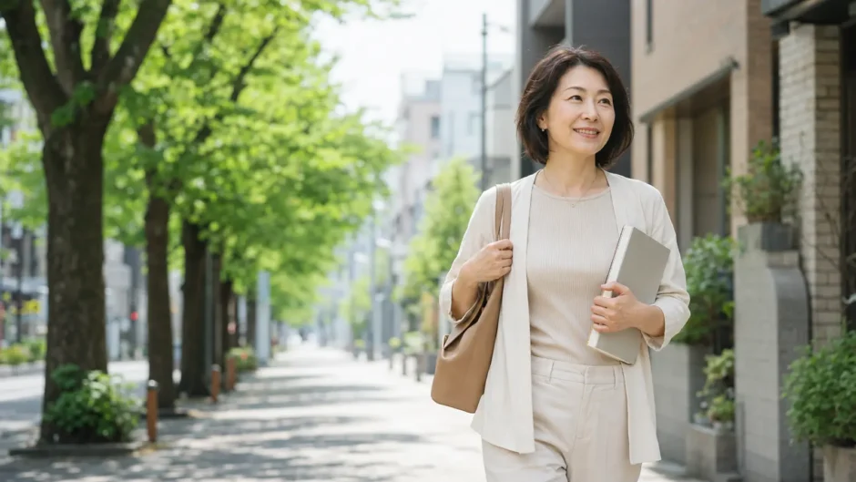 大森の街で英会話教室へ向かう大人女性