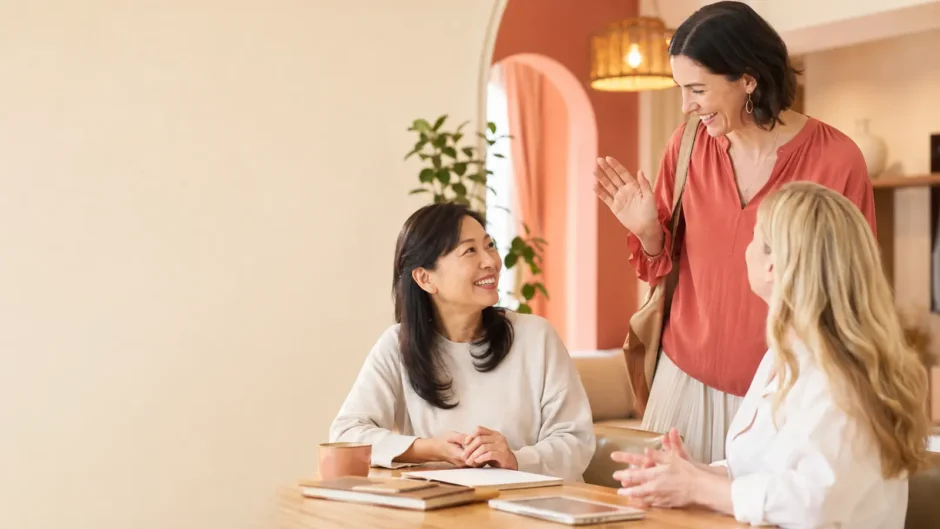 二人の女性講師と安心して話すマンツーマン英会話初心者の大人女性