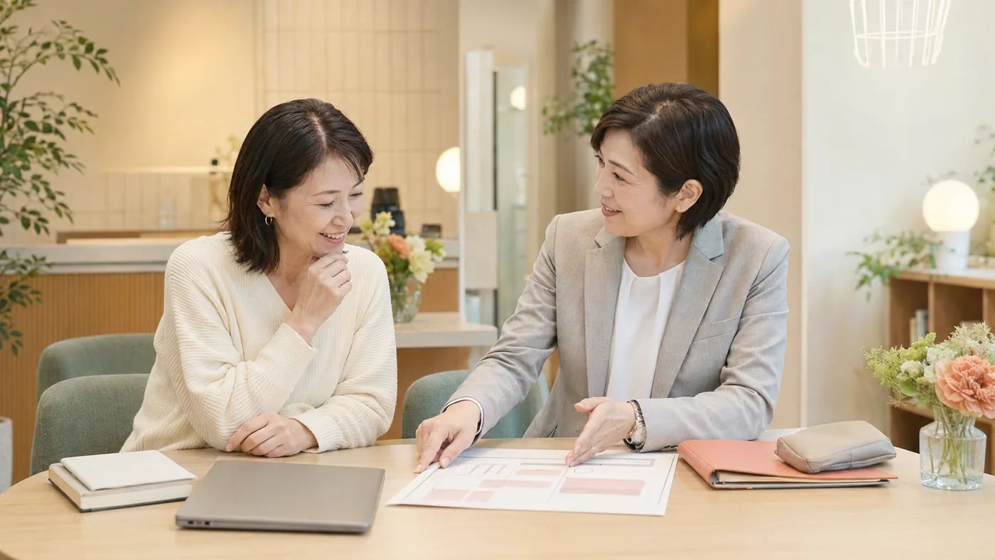 オンライン英会話での悩みと今後の学び方を日本人コンシェルジュへ相談する大人の女性