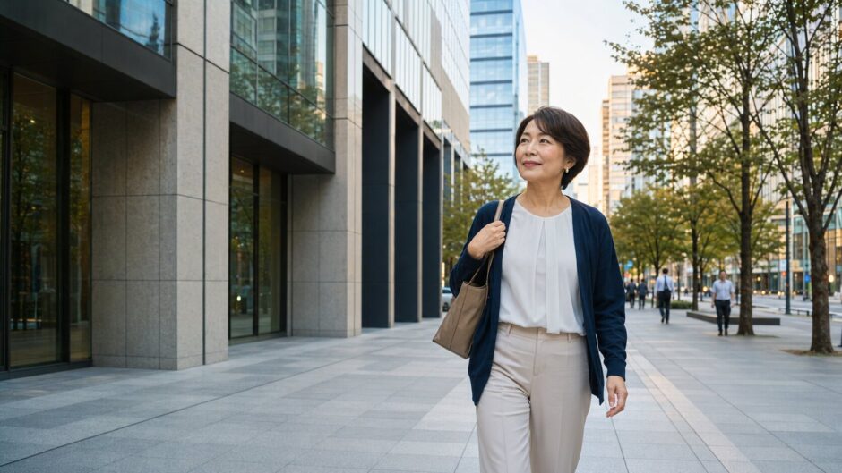 大手町のオフィス街を歩く大人女性