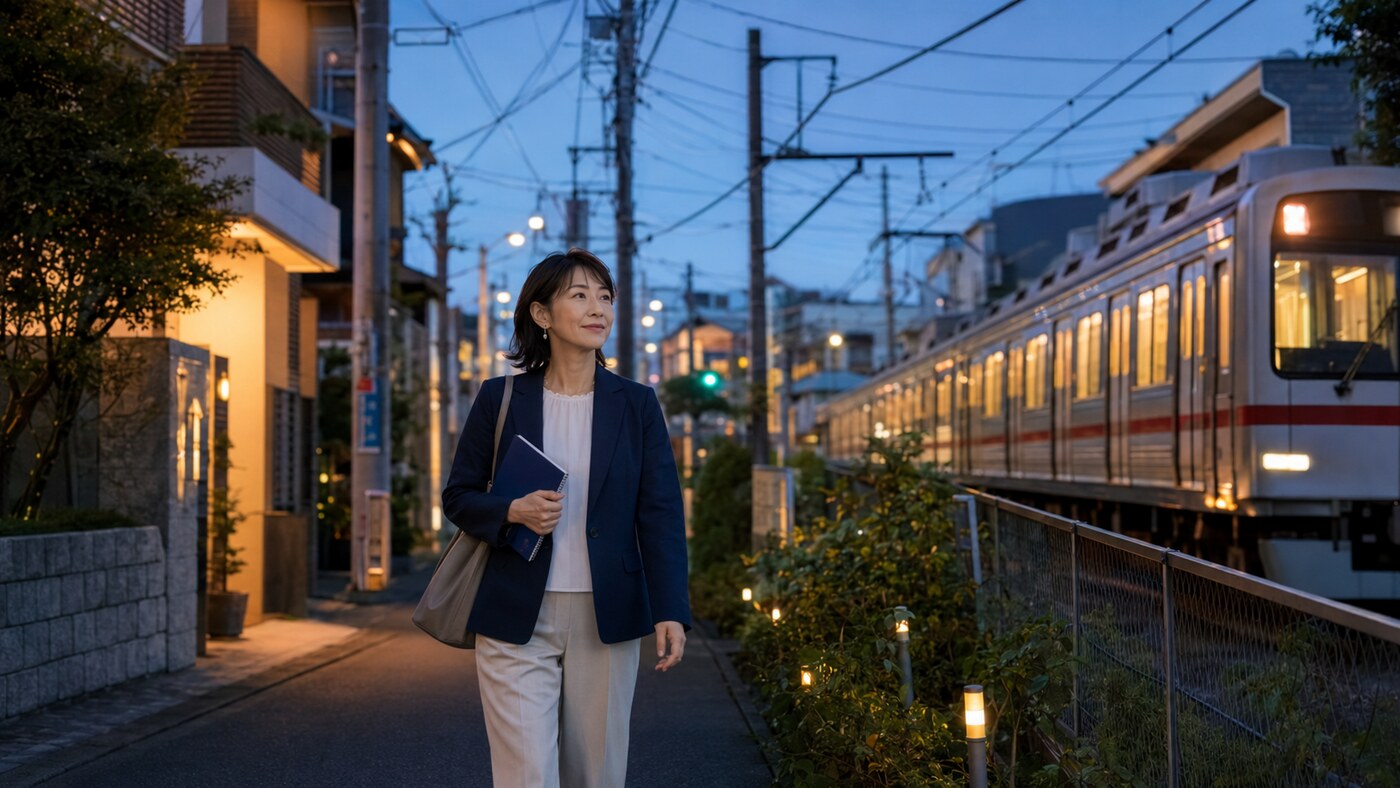 二子玉川で英会話を学び大井町線で尾山台へ帰宅する大人女性