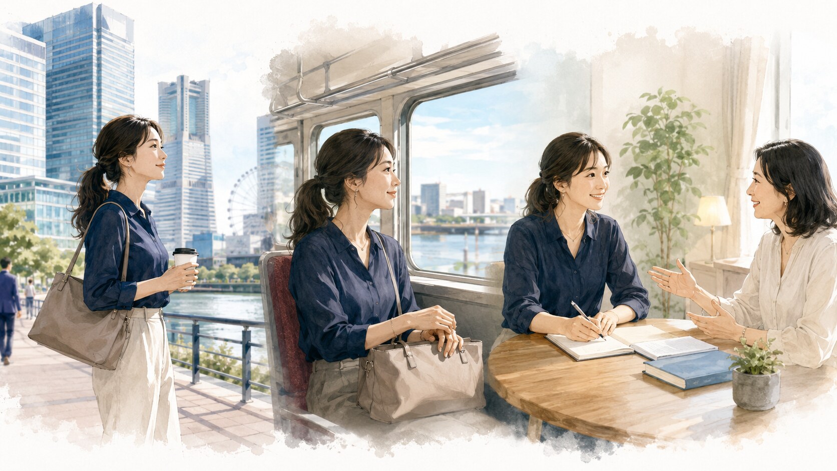 桜木町から横浜へ移動してマンツーマン英会話を学ぶ大人女性