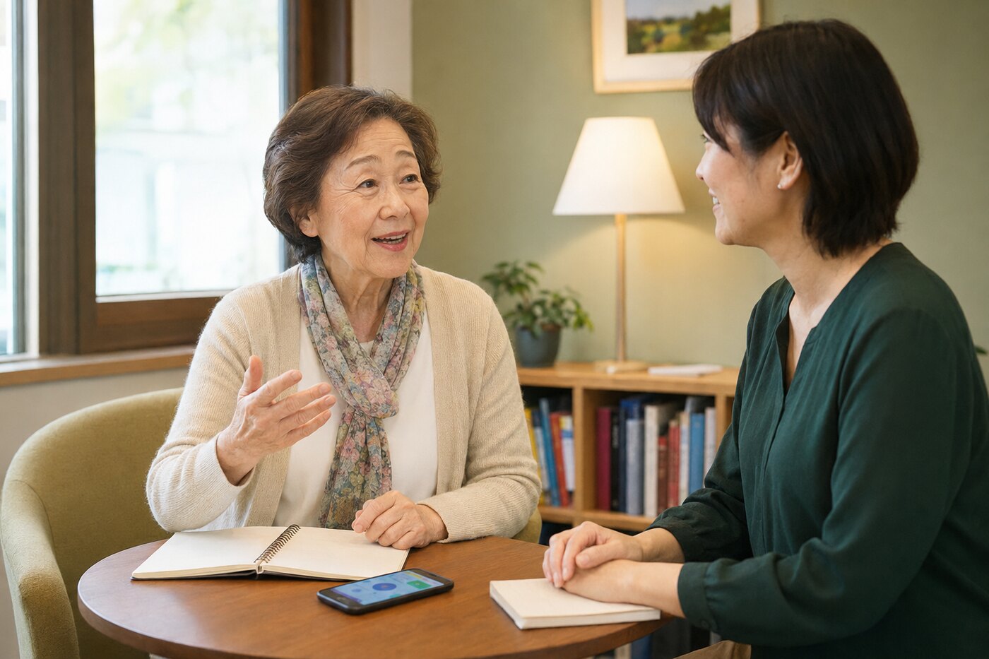 アプリで復習した英語をマンツーマンレッスンで使うシニア女性