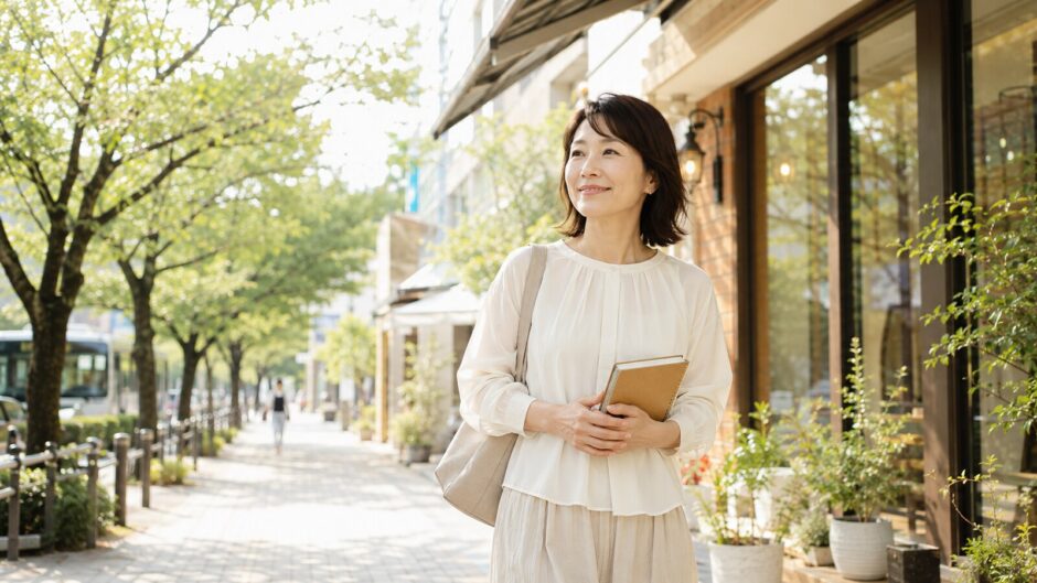 たまプラーザで二子玉川方面の英会話教室を検討する大人女性