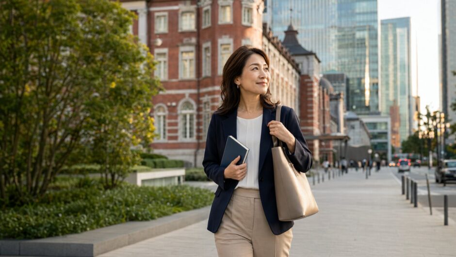 東京駅周辺で英会話教室を探し、銀座への通学を考える大人女性