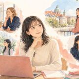 英会話、留学、国際交流、就職への可能性を考える女子大学生