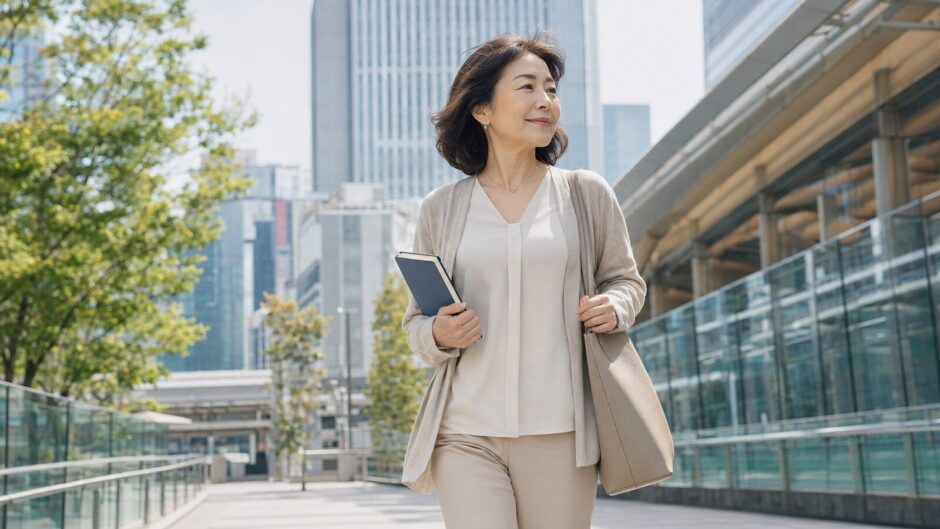横浜駅近くの英会話教室へ向かう大人女性