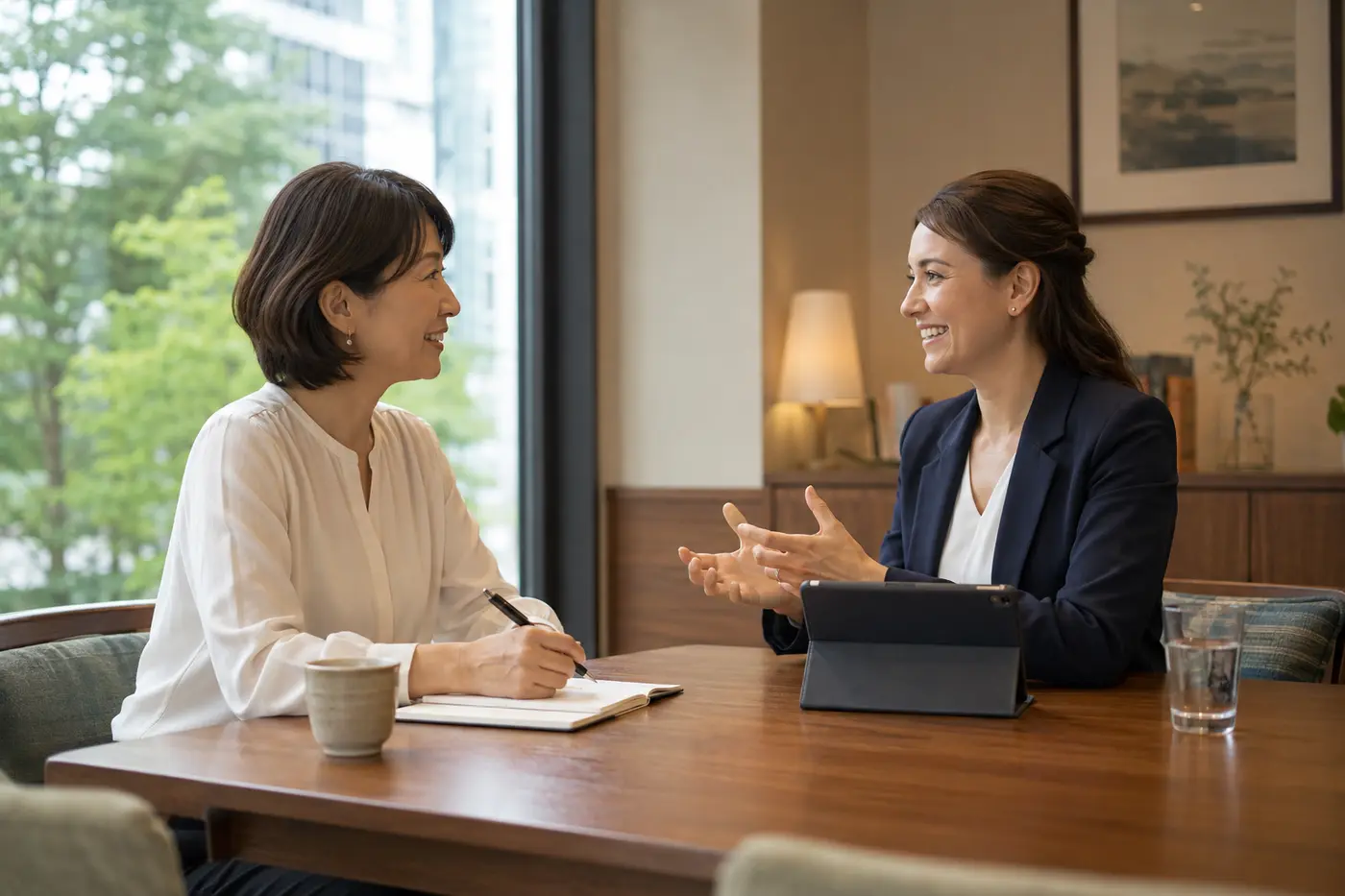 四谷から通いやすい英会話教室でマンツーマンレッスンを受ける大人女性