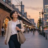 有楽町から銀座の英会話教室へ歩く大人女性